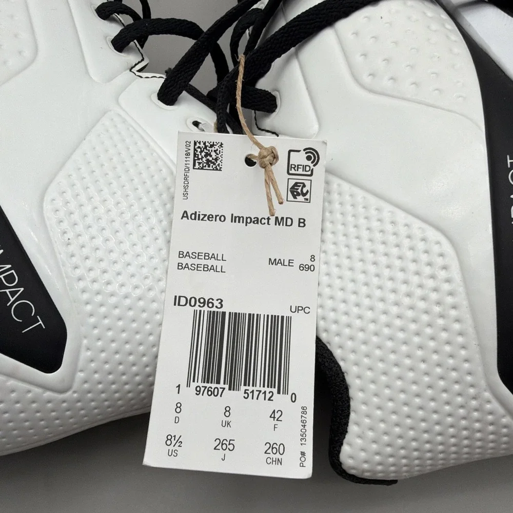 Adidas Adizero Impact Baseball Cleats Molded Black White ID0963 Men's 8.5 New